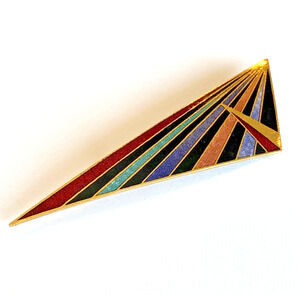 Vintage Siti Jewelry Brooch Mod Geometric Enamel On Goldtone Pin Retro Triangle